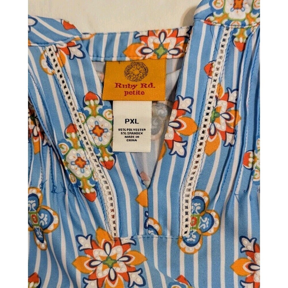 Ruby Rd Petite XL Boho Garden Party Tunic 3/4 Sleeve Top NWT - Picture 4 of 8
